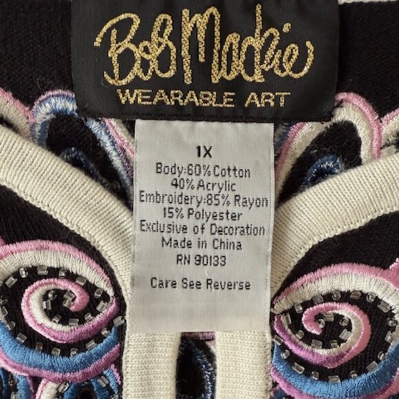 Bob Mackie Wearable Art Floral Cutout Cardigan Embroidered Beaded Women's 1X - Picture 5 of 5